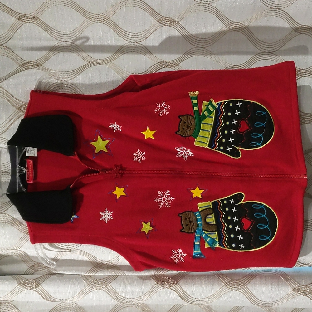 Christmas Kitten Cat Mittens Vest Womens Large Kitten